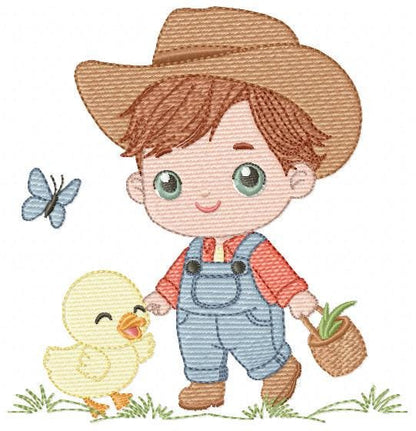 Baby Boy Farmer embroidery design - Boy with straw hat machine embroidery pattern - Wrangler Ranch Horse Farm file - Instant download pes