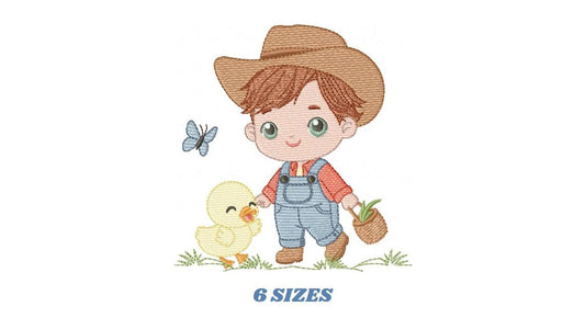 Baby Boy Farmer embroidery design - Boy with straw hat machine embroidery pattern - Wrangler Ranch Horse Farm file - Instant download pes