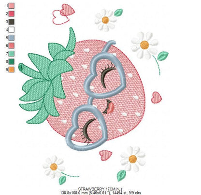 Strawberry with glasses embroidery designs - Fruit machine embroidery pattern - Kitchen Towel file - Instant digital download pes jef dst