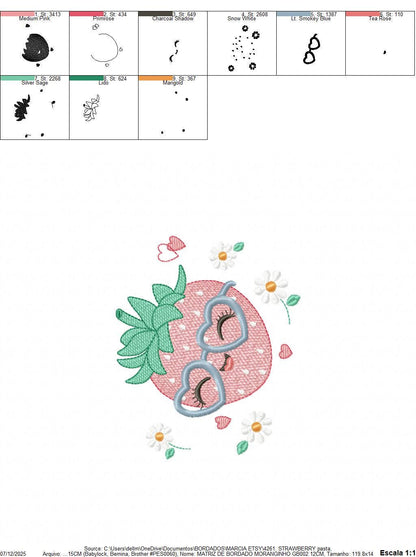 Strawberry with glasses embroidery designs - Fruit machine embroidery pattern - Kitchen Towel file - Instant digital download pes jef dst