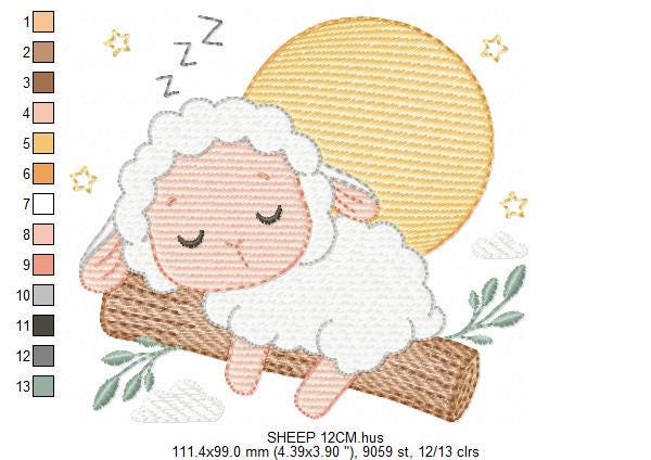 Sheep embroidery design - Sleeping Lamb machine embroidery pattern - Baby boy newborn file - Instant digital download pes jef dst hus vp3