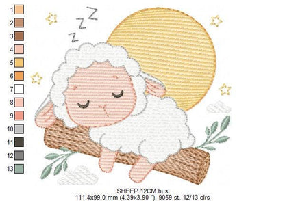 Sheep embroidery design - Sleeping Lamb machine embroidery pattern - Baby boy newborn file - Instant digital download pes jef dst hus vp3