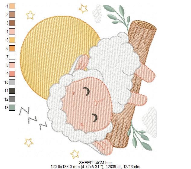 Sheep embroidery design - Sleeping Lamb machine embroidery pattern - Baby boy newborn file - Instant digital download pes jef dst hus vp3