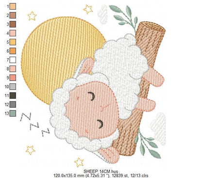 Sheep embroidery design - Sleeping Lamb machine embroidery pattern - Baby boy newborn file - Instant digital download pes jef dst hus vp3