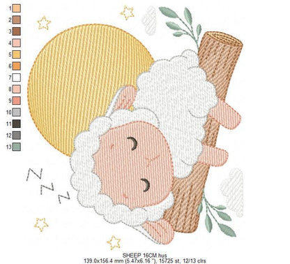 Sheep embroidery design - Sleeping Lamb machine embroidery pattern - Baby boy newborn file - Instant digital download pes jef dst hus vp3