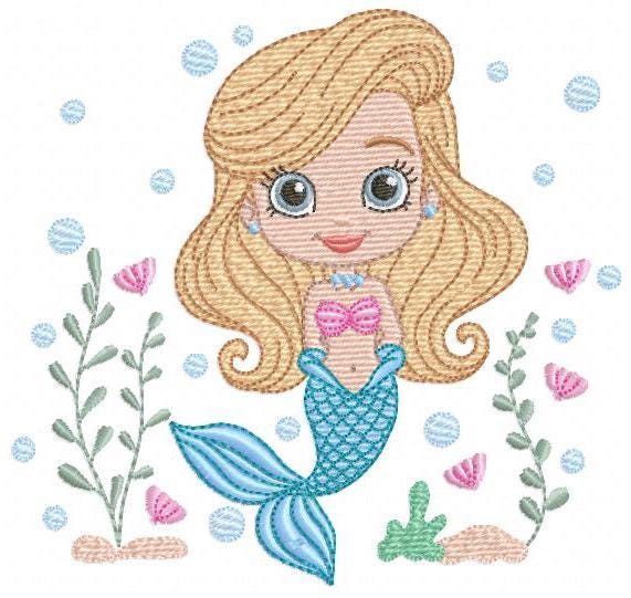 Mermaid embroidery designs - Ocean Sea Princess machine pattern - Mermaid rippled design - Baby Girl file - Instant download pes jef dst hus