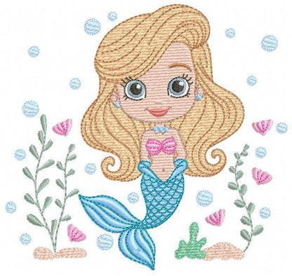 Mermaid embroidery designs - Ocean Sea Princess machine pattern - Mermaid rippled design - Baby Girl file - Instant download pes jef dst hus