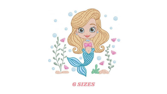 Mermaid embroidery designs - Ocean Sea Princess machine pattern - Mermaid rippled design - Baby Girl file - Instant download pes jef dst hus