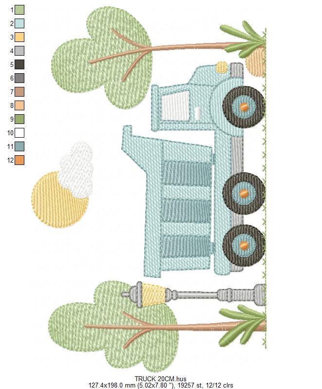 Truck with trees embroidery designs - Vehicle Pickup machine embroidery pattern - Baby boy file - Instant digital download pes jef dst hus