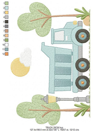 Truck with trees embroidery designs - Vehicle Pickup machine embroidery pattern - Baby boy file - Instant digital download pes jef dst hus