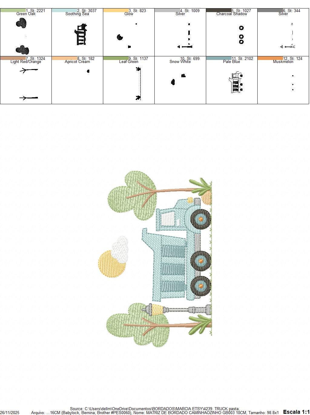Truck with trees embroidery designs - Vehicle Pickup machine embroidery pattern - Baby boy file - Instant digital download pes jef dst hus