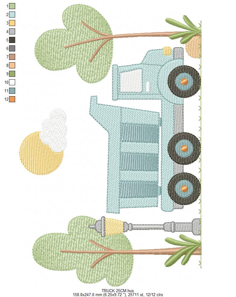 Truck with trees embroidery designs - Vehicle Pickup machine embroidery pattern - Baby boy file - Instant digital download pes jef dst hus