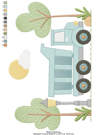 Truck with trees embroidery designs - Vehicle Pickup machine embroidery pattern - Baby boy file - Instant digital download pes jef dst hus