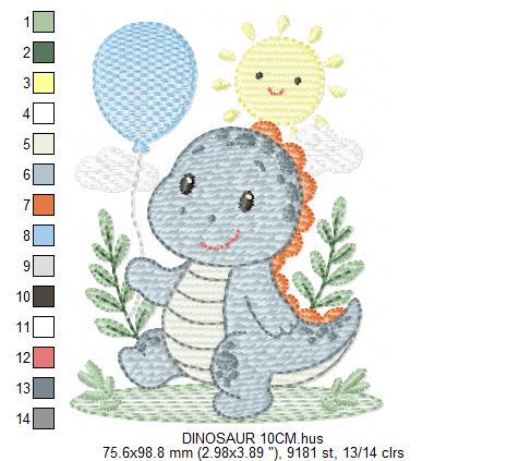 Dinosaur embroidery designs - Dino with balloon machine embroidery pattern - Baby Boy Tyrannosaurus file T rex - Instant download pes jef