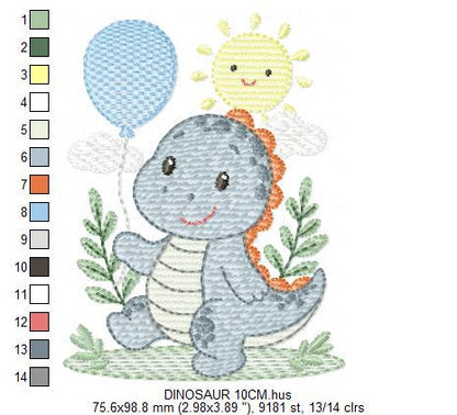 Dinosaur embroidery designs - Dino with balloon machine embroidery pattern - Baby Boy Tyrannosaurus file T rex - Instant download pes jef