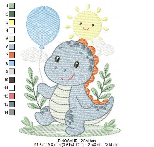 Dinosaur embroidery designs - Dino with balloon machine embroidery pattern - Baby Boy Tyrannosaurus file T rex - Instant download pes jef