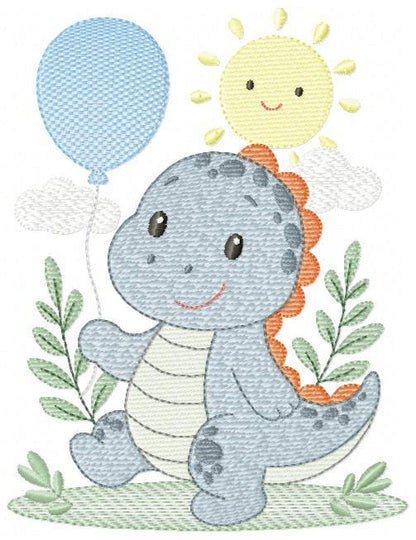 Dinosaur embroidery designs - Dino with balloon machine embroidery pattern - Baby Boy Tyrannosaurus file T rex - Instant download pes jef