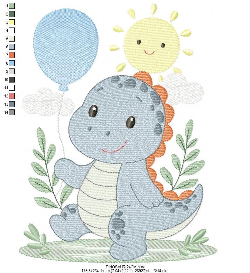 Dinosaur embroidery designs - Dino with balloon machine embroidery pattern - Baby Boy Tyrannosaurus file T rex - Instant download pes jef