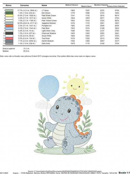 Dinosaur embroidery designs - Dino with balloon machine embroidery pattern - Baby Boy Tyrannosaurus file T rex - Instant download pes jef