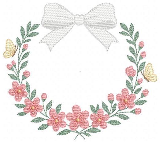 Flower Frame embroidery designs - Floral Wreath with lace and butterflies machine embroidery pattern - Kitchen Tea Towel - Instant download