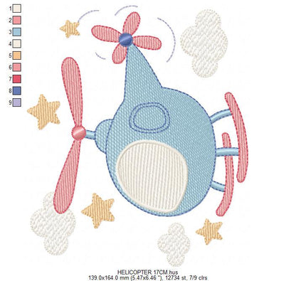Helicopter embroidery designs - Chopper machine embroidery pattern - Helicopter in the Sky embroidery - Instant digital download pes jef dst