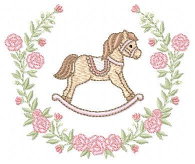 Toy Horse embroidery design - Baby boy rocking horse laurel frame machine embroidery pattern - Instant digital download pes jef hus dst vp3