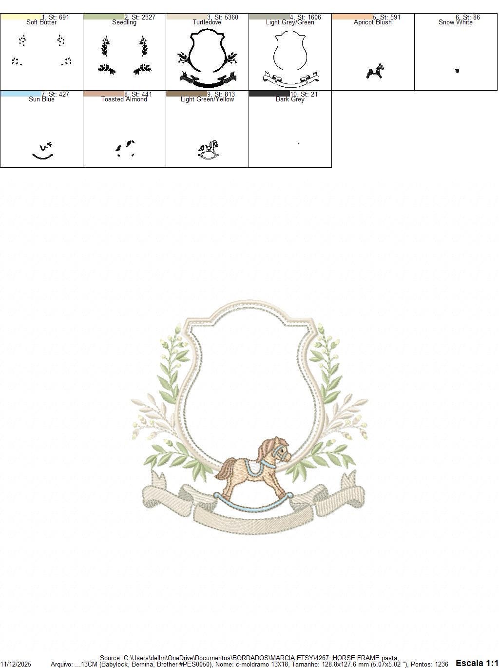 Toy Horse embroidery design - Baby boy rocking horse laurel frame machine embroidery pattern - Instant digital download pes jef hus dst vp3