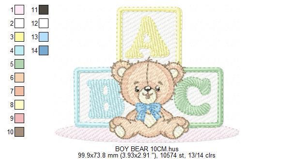 Birthday Teddy Bear embroidery designs - Baby boy Bear with toys machine embroidery pattern - Cute Teddy Bear file - Instant download pes