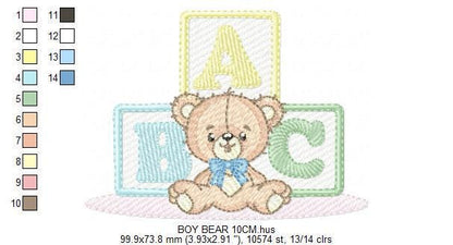 Birthday Teddy Bear embroidery designs - Baby boy Bear with toys machine embroidery pattern - Cute Teddy Bear file - Instant download pes