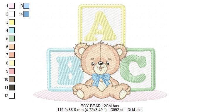 Birthday Teddy Bear embroidery designs - Baby boy Bear with toys machine embroidery pattern - Cute Teddy Bear file - Instant download pes