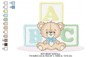 Birthday Teddy Bear embroidery designs - Baby boy Bear with toys machine embroidery pattern - Cute Teddy Bear file - Instant download pes