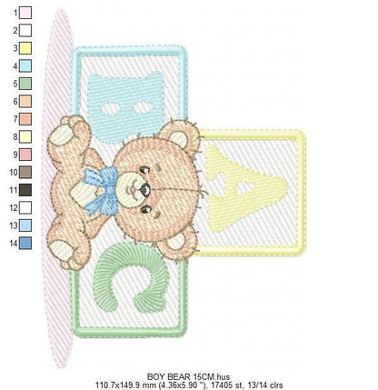 Birthday Teddy Bear embroidery designs - Baby boy Bear with toys machine embroidery pattern - Cute Teddy Bear file - Instant download pes