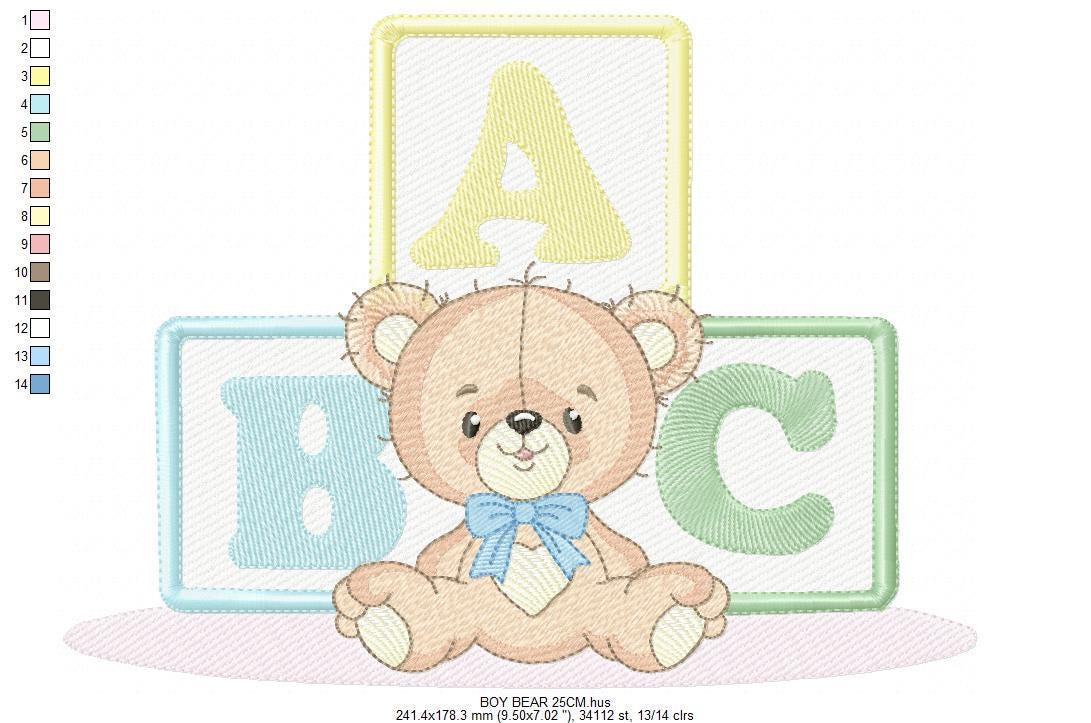 Birthday Teddy Bear embroidery designs - Baby boy Bear with toys machine embroidery pattern - Cute Teddy Bear file - Instant download pes