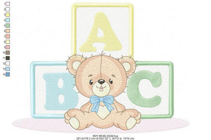 Birthday Teddy Bear embroidery designs - Baby boy Bear with toys machine embroidery pattern - Cute Teddy Bear file - Instant download pes