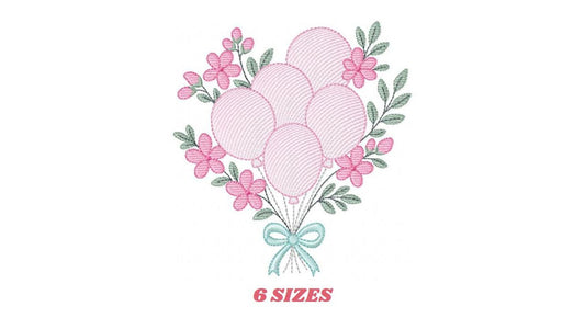 Balloon embroidery design - Pink Balloon bouquet with flowers machine embroidery pattern - Happy Birthday file - Instant download pes jef