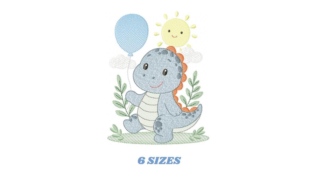 Dinosaur embroidery designs - Dino with balloon machine embroidery pattern - Baby Boy Tyrannosaurus file T rex - Instant download pes jef