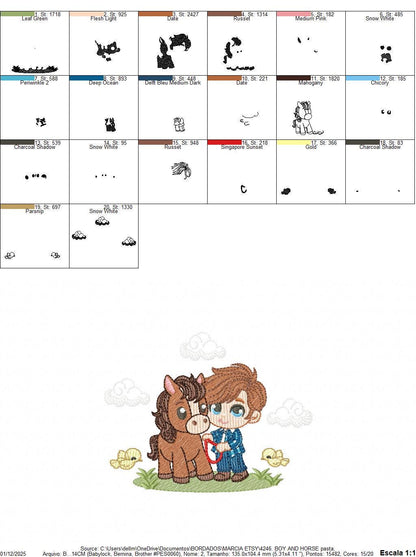 Cowboy embroidery design - Baby boy with horse and birds machine embroidery pattern - Farm ranch embroidery file - Instant digital download
