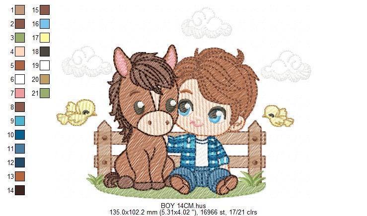Cowboy embroidery design - Baby boy with horse embroidery designs machine embroidery pattern - Farm ranch embroidery file - instant download