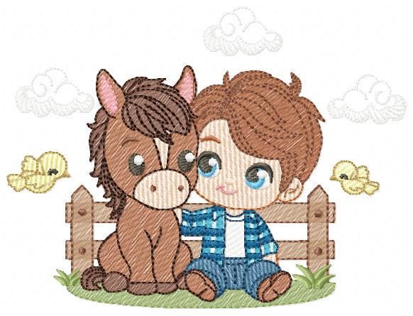 Cowboy embroidery design - Baby boy with horse embroidery designs machine embroidery pattern - Farm ranch embroidery file - instant download