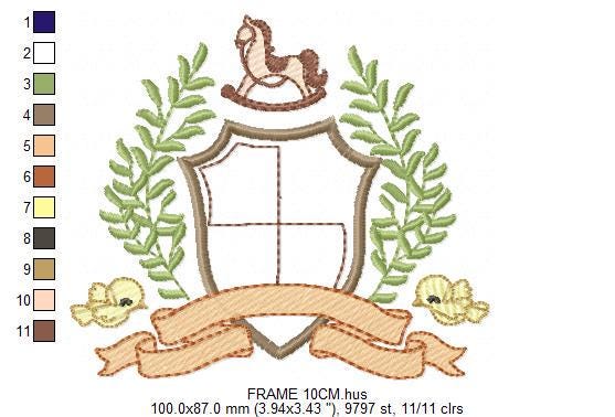 Bird with horse laurel frame embroidery designs - Monogram frame machine embroidery pattern - Floral Kitchen Towel file - Instant download