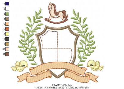 Bird with horse laurel frame embroidery designs - Monogram frame machine embroidery pattern - Floral Kitchen Towel file - Instant download