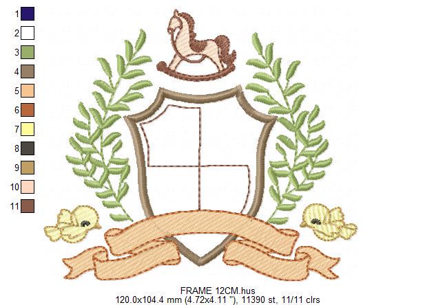 Bird with horse laurel frame embroidery designs - Monogram frame machine embroidery pattern - Floral Kitchen Towel file - Instant download