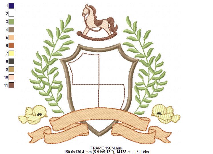 Bird with horse laurel frame embroidery designs - Monogram frame machine embroidery pattern - Floral Kitchen Towel file - Instant download