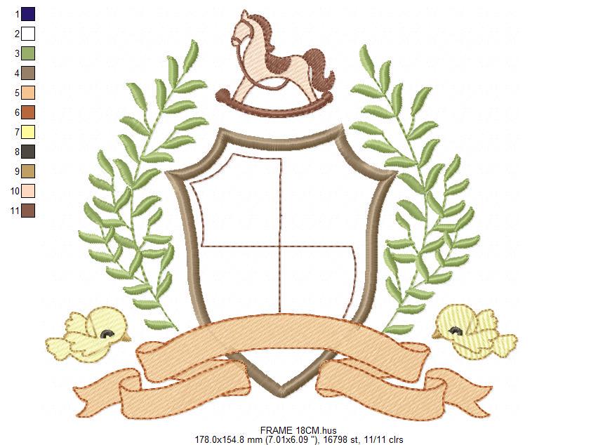 Bird with horse laurel frame embroidery designs - Monogram frame machine embroidery pattern - Floral Kitchen Towel file - Instant download