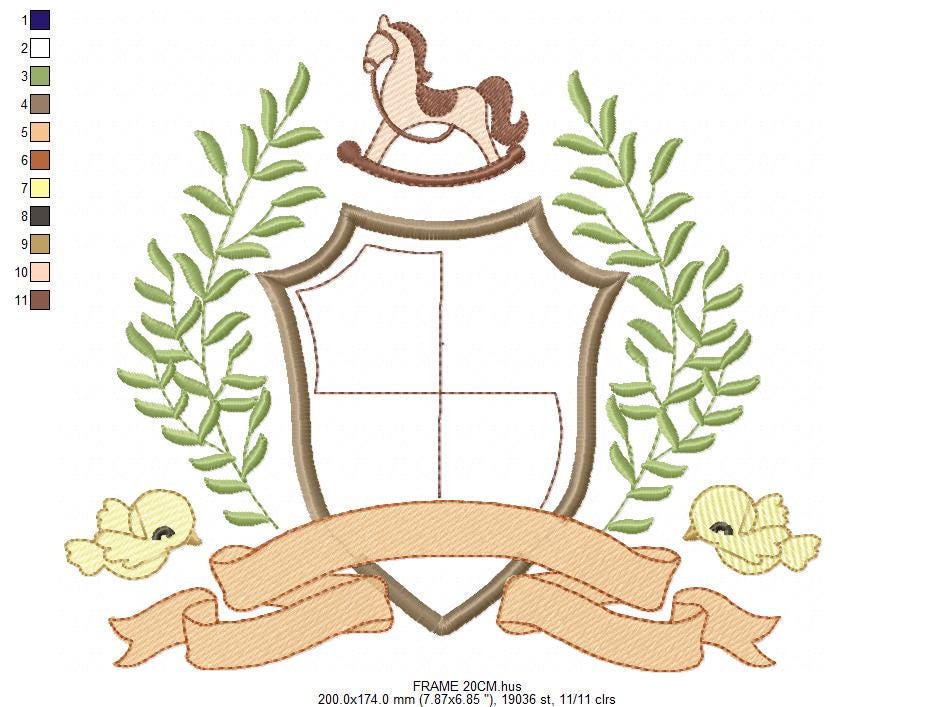 Bird with horse laurel frame embroidery designs - Monogram frame machine embroidery pattern - Floral Kitchen Towel file - Instant download