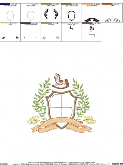 Bird with horse laurel frame embroidery designs - Monogram frame machine embroidery pattern - Floral Kitchen Towel file - Instant download