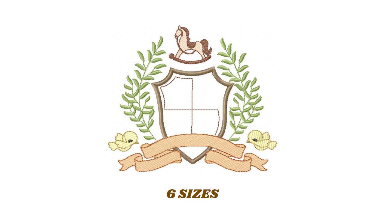 Bird with horse laurel frame embroidery designs - Monogram frame machine embroidery pattern - Floral Kitchen Towel file - Instant download