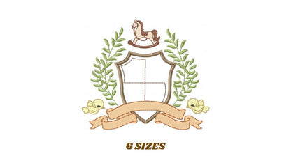 Bird with horse laurel frame embroidery designs - Monogram frame machine embroidery pattern - Floral Kitchen Towel file - Instant download