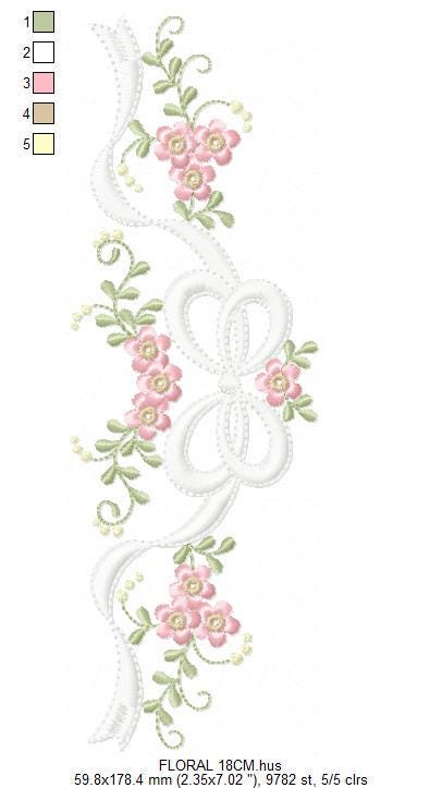 Roses embroidery designs - Flower Line Divider machine embroidery pattern - Kitchen Towel file - Instant digital download jef pes dst hus