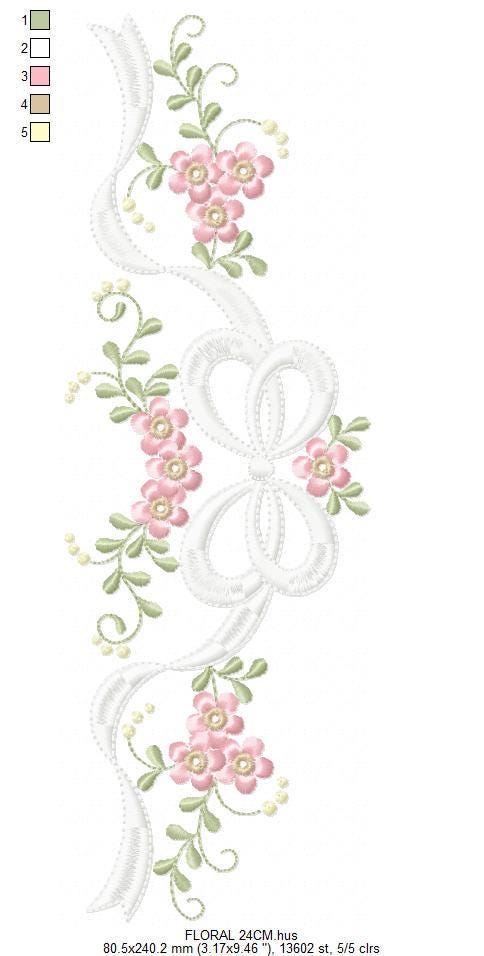 Roses embroidery designs - Flower Line Divider machine embroidery pattern - Kitchen Towel file - Instant digital download jef pes dst hus
